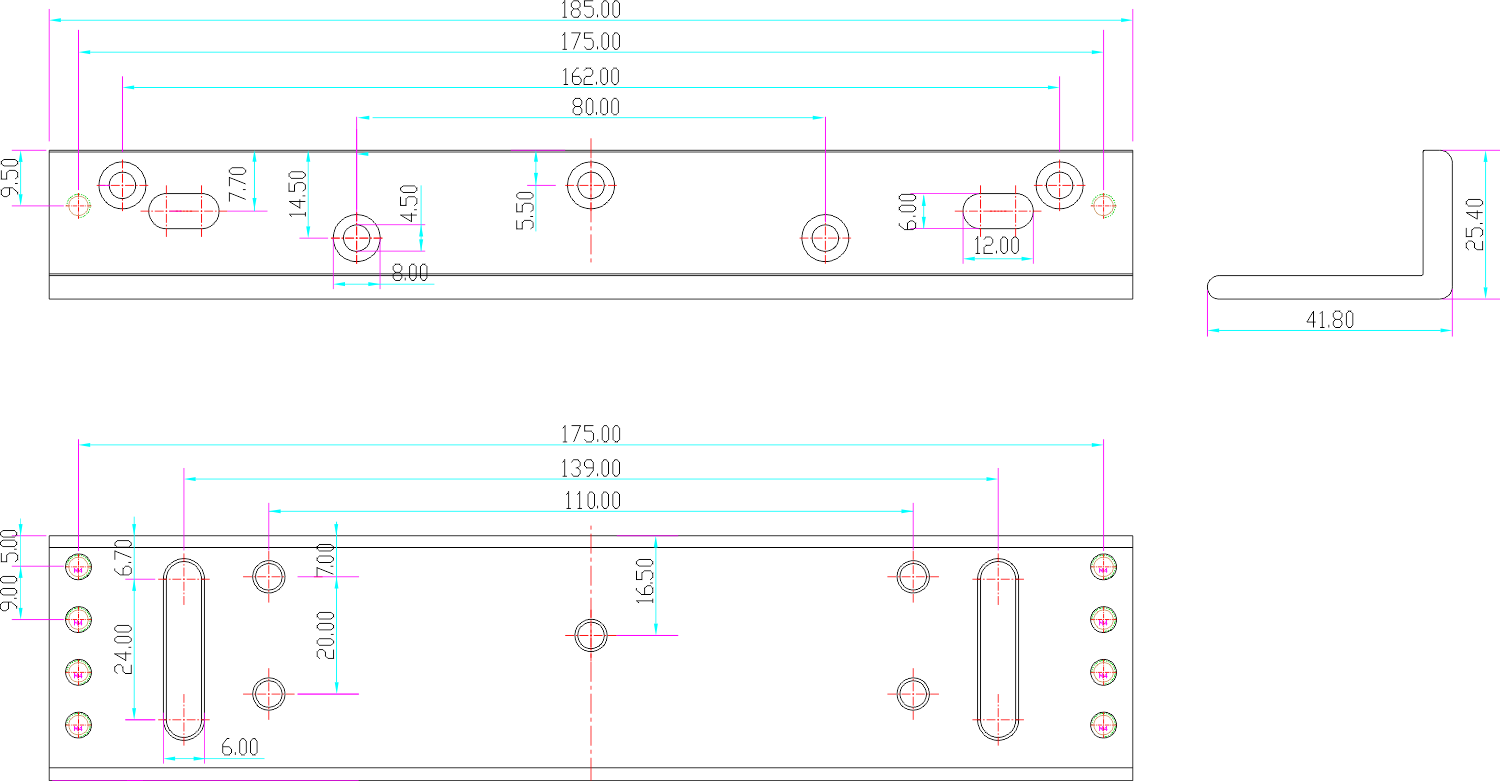 Wymiary uchwytu BK-350L2 typu L do otwieranych na zewnątrz